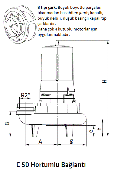 C-50-B Standart Pompa Teknik Ölçüleri