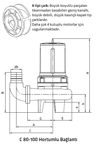 C-100-B Standart Pompa Teknik Ölçüleri